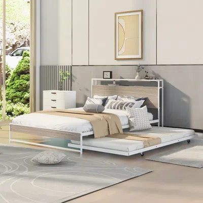 Streamdale Furniture Streamdale Queen Size Metal Platform Bed Frame With Trundle