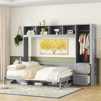 Streamdale Furniture Streamdale Queen Size Murphy Bed Wall Bed With Closet And Drawers