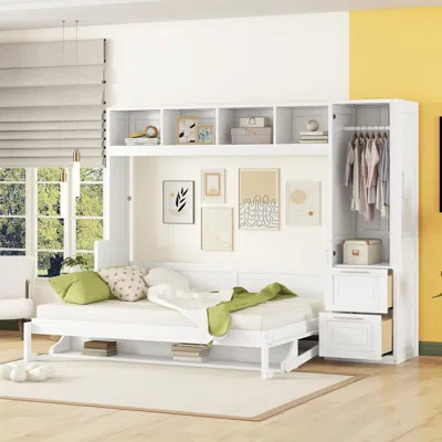 Streamdale Furniture Streamdale Queen Size Murphy Bed Wall Bed With Closet And Drawers