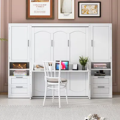 Streamdale Furniture Streamdale Queen Size Murphy Bed Wall Bed With Closet, Drawers And Shelves