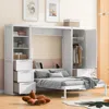 Streamdale Furniture Streamdale Queen Size Murphy Bed Wall Bed With Closet, Drawers And Shelves, White