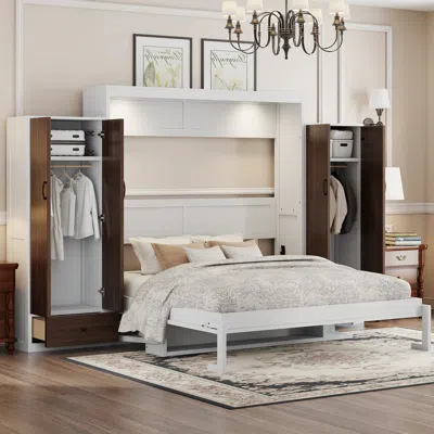 Streamdale Furniture Streamdale Queen Size Murphy Bed Wall Bed With Closet, Drawers And Table