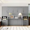 Streamdale Furniture Streamdale Queen Size Murphy Bed Wall Bed With Closet,drawers And Shelves, Gray In Gray