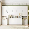 Streamdale Furniture Streamdale Queen Size Murphy Bed Wall Bed With Closet,drawers And Shelves, White