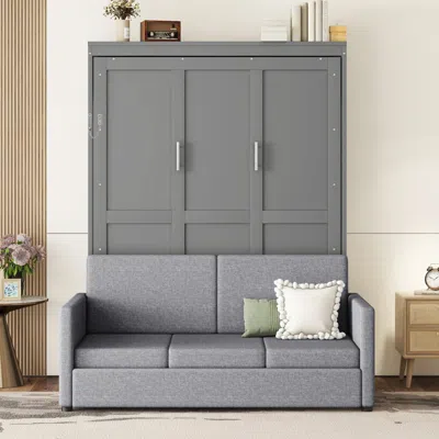 Streamdale Furniture Streamdale Queen Size Murphy Bed Wall Bed With Cushion,gray