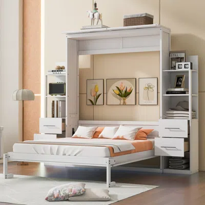 Streamdale Furniture Streamdale Queen Size Murphy Bed Wall Bed With Shelves, Drawers And Led Lights