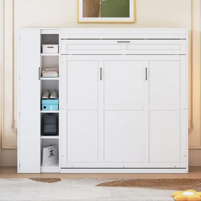 Streamdale Furniture Streamdale Queen Size Murphy Bed Wall Bed With Shelves, Wardrobe And Led Lights