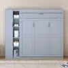 Streamdale Furniture Streamdale Queen Size Murphy Bed Wall Bed With Shelves, Wardrobe And Led Lights,gray In Blue