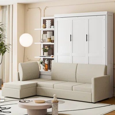 Streamdale Furniture Streamdale Queen Size Murphy Bed Wall Bed With Sofa And Shelves