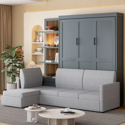 Streamdale Furniture Streamdale Queen Size Murphy Bed Wall Bed With Sofa And Shelves