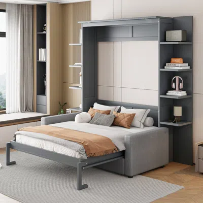 Streamdale Furniture Streamdale Queen Size Murphy Bed Wall Bed With Sofa, Gray