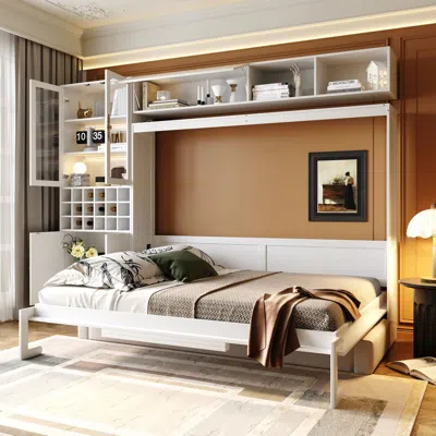Streamdale Furniture Streamdale Queen Size Murphy Bed Wall Bed With Sofa, Shelves Usb & Light
