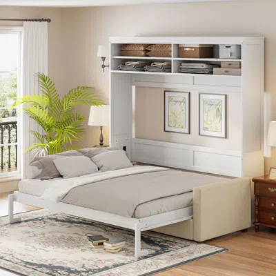 Streamdale Furniture Streamdale Queen Size Murphy Bed Wall Bed With Sofa,white