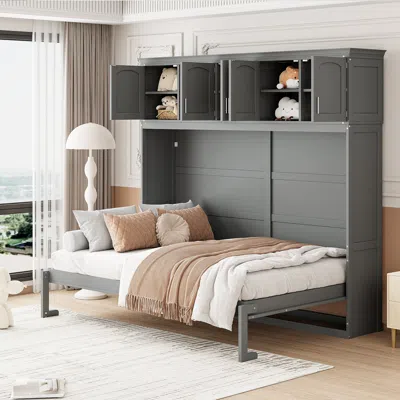 Streamdale Furniture Streamdale Queen Size Murphy Bed Wall Bed With Top Cabinets