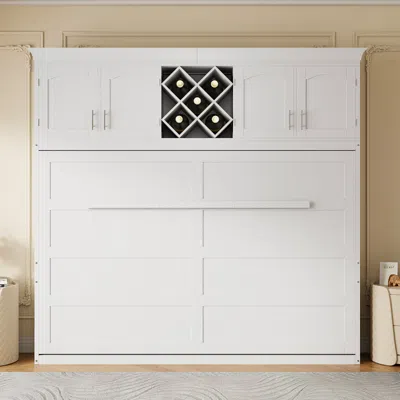 Streamdale Furniture Streamdale Queen Size Murphy Bed Wall Bed With Top Cabinets & Wine Rack