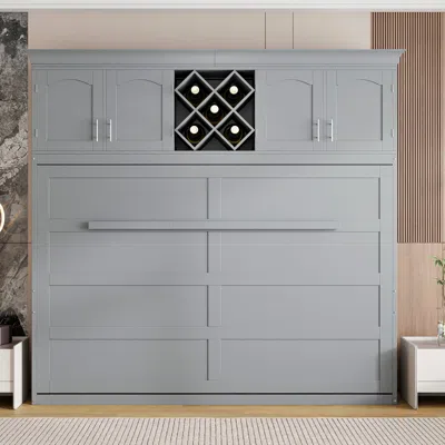 Streamdale Furniture Streamdale Queen Size Murphy Bed Wall Bed With Top Cabinets & Wine Rack