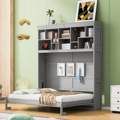 Streamdale Furniture Streamdale Queen Size Murphy Bed Wall Bed With Top Shelves & Usb, Gray
