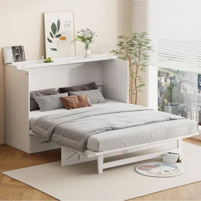 Streamdale Furniture Streamdale Queen Size Murphy Bed With Large Drawers, Brushed White