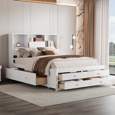 Streamdale Furniture Streamdale Queen Size Platform Bed With Storage Headboard And 8 Drawers In Neutral