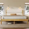 Streamdale Furniture Streamdale Queen Size Solid Wood Bed Frame With Fleece Upholstered Headboard, Ivory In Brown