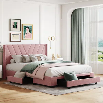 Streamdale Furniture Streamdale Queen Size Storage Bed Linen Upholstered Platform Bed With 3