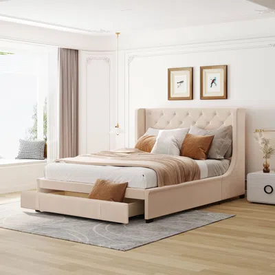 Streamdale Furniture Streamdale Queen Size Storage Bed Velvet Upholstered Platform Bed