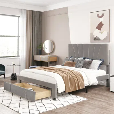Streamdale Furniture Streamdale Queen Size Storage Bed Velvet Upholstered Platform Bed With A Big