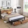 Streamdale Furniture Streamdale Queen Size Storage Bed With Led Lights & Charging Station