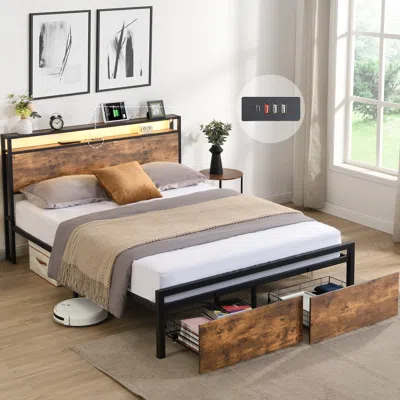 Streamdale Furniture Streamdale Queen Size Storage Bed With Led Lights & Charging Station
