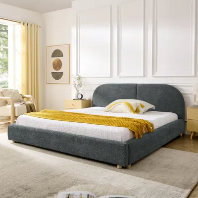 Streamdale Furniture Streamdale Queen Size Upholstered Bed Frame, Modern Minimalist Dark Gray