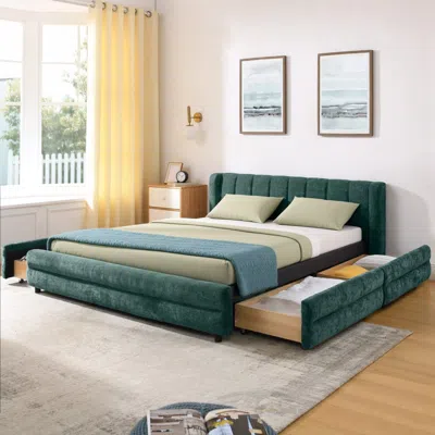 Streamdale Furniture Streamdale Queen Size Upholstered Bed Frame With Drawer - Blue/green