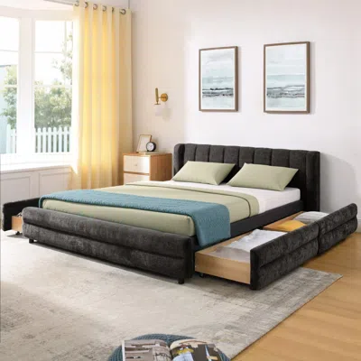 Streamdale Furniture Streamdale Queen Size Upholstered Bed Frame With Drawer - Dark Gray