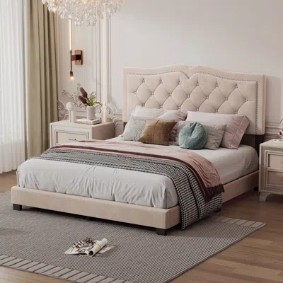Streamdale Furniture Streamdale Queen Size Upholstered Bed Frame With Rivet Design