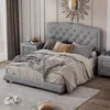 Streamdale Furniture Streamdale Queen Size Upholstered Bed Frame With Rivet Design
