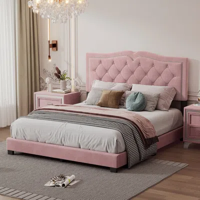 Streamdale Furniture Streamdale Queen Size Upholstered Bed Frame With Rivet Design
