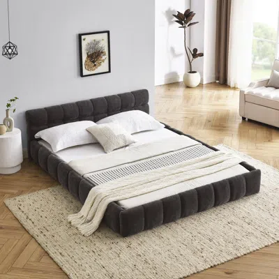 Streamdale Furniture Streamdale Queen Size Upholstered Bed Frame With Thick Fabric In Black