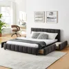 Streamdale Furniture Streamdale Queen Size Upholstered Bed With Storage Drawer - Dark Gray