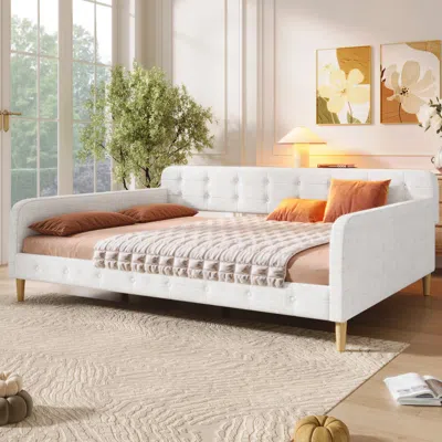 Streamdale Furniture Streamdale Queen Size Upholstered Daybed With 4 Support Legs, Beige