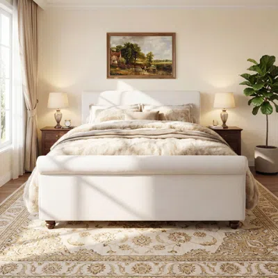 Streamdale Furniture Streamdale Queen Size Upholstered Linen Bed Frame With Thick Headboard, White