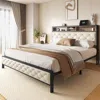 Streamdale Furniture Streamdale Queen Size Upholstered Platform Bed Frame With Charging Station - Beige