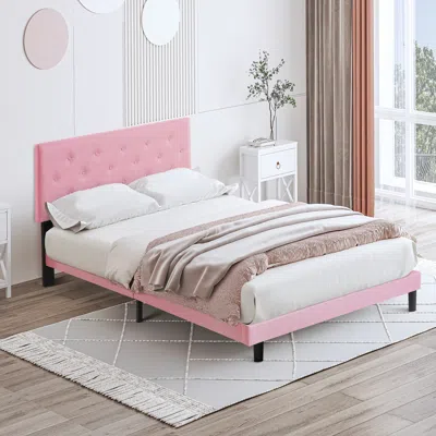 Streamdale Furniture Streamdale Queen Size Upholstered Platform Bed Frame With Modern Button Tufted Linen Fabric Headboar
