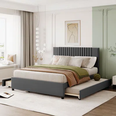 Streamdale Furniture Streamdale Queen Size Upholstered Platform Bed With 2 Drawers And 1 Twin Xl