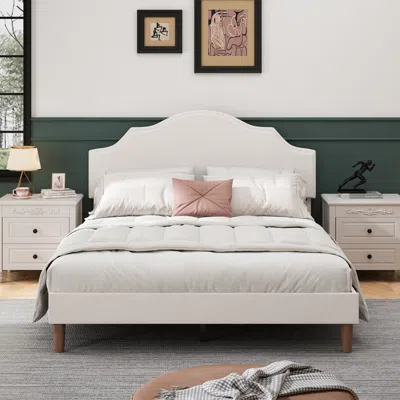 Streamdale Furniture Streamdale Queen Size Upholstered Platform Bed With Adjustable Headboard, White