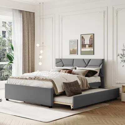 Streamdale Furniture Streamdale Queen Size Upholstered Platform Bed With Brick Pattern Headboard