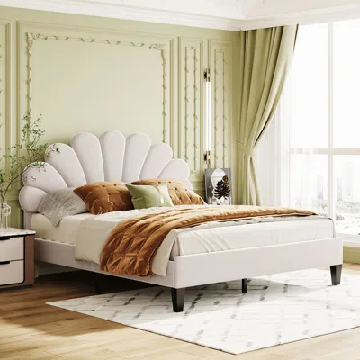 Streamdale Furniture Streamdale Queen Size Upholstered Platform Bed With Flower Pattern Velvet