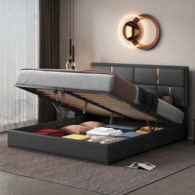 Streamdale Furniture Streamdale Queen Size Upholstered Platform Bed With Hydraulic Storage System