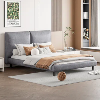 Streamdale Furniture Streamdale Queen Size Upholstered Platform Bed With Two Large Headrests And Thick Fabric