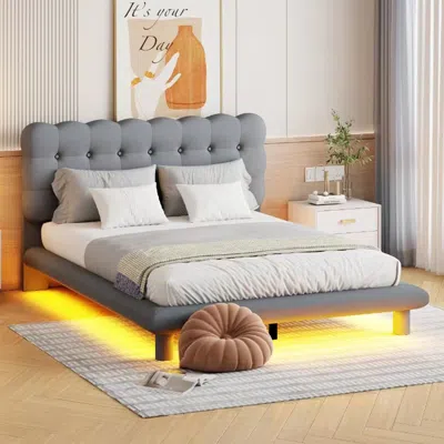 Streamdale Furniture Streamdale Queen Size Velvet Platform Bed With Led Frame