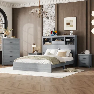 Streamdale Furniture Streamdale Queen Size Vintage Gray 4-pc Bedroom Set Bed Frame