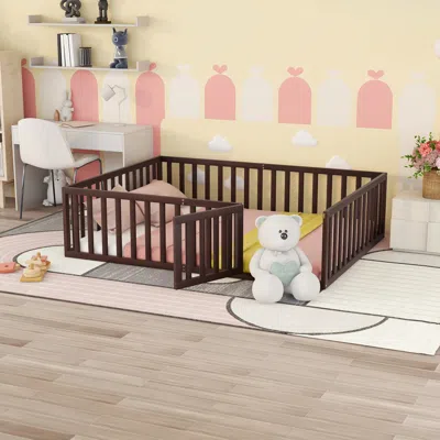 Streamdale Furniture Streamdale Queen Size Wood Floor Bed Frame With Fence And Door